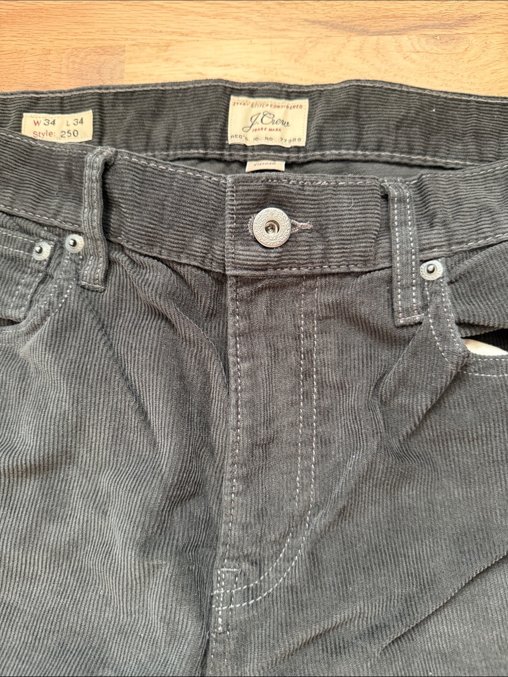 J. Crew Men's Style 250 Corduroy Pants in Dark Gray Waist 34 x Length 34 - Picture 3 of 16